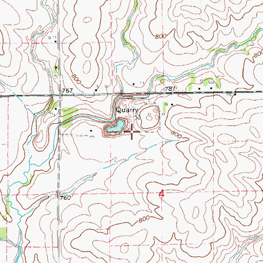 Topographic Map of Four County Quarry, IA