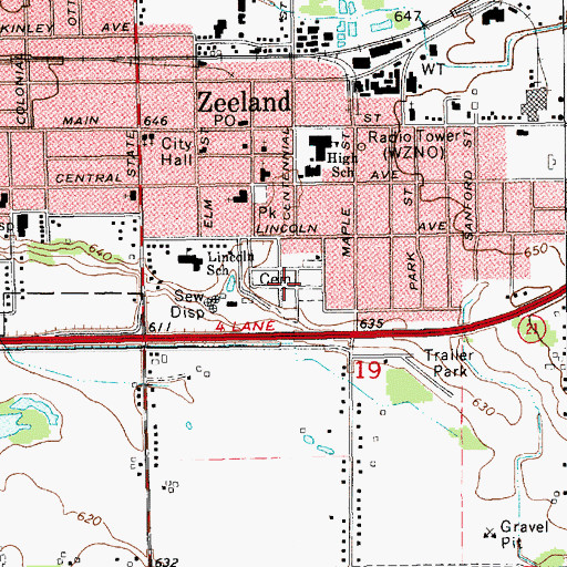 Topographic Map of Zeeland Cemetery, MI
