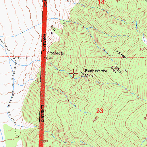 Topographic Map of Black Warrior Mine, CA