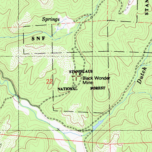Topographic Map of Black Wonder Mine, CA