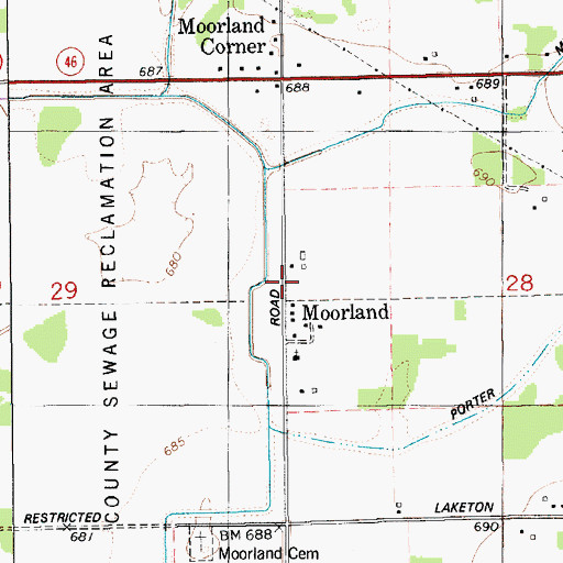Topographic Map of Moorland Post Office (historical), MI