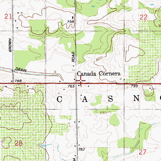 Topographic Map of Canada Corners Post Office (historical), MI