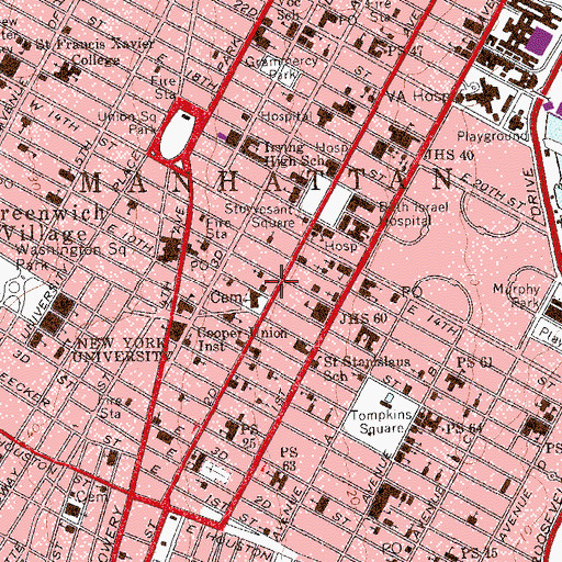 Topographic Map of City Cinemas Village East, NY
