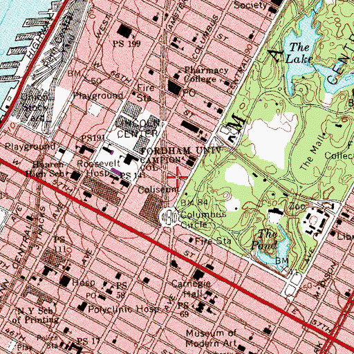 Topographic Map of Clearview's 62nd and Broadway Cinema (historical), NY