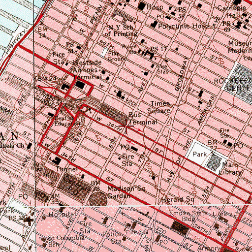 Topographic Map of Drury Lane Theatre (historical), NY