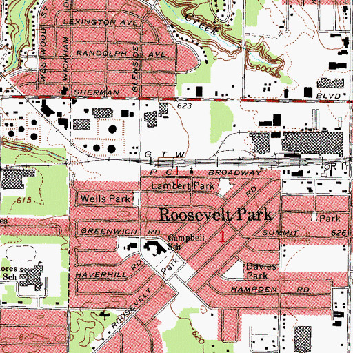 Topographic Map of Roosevelt Park Nursing Center, MI