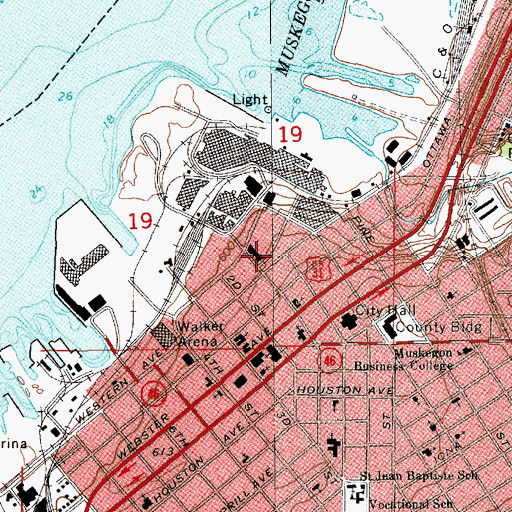 Topographic Map of Muskegon Post Office, MI