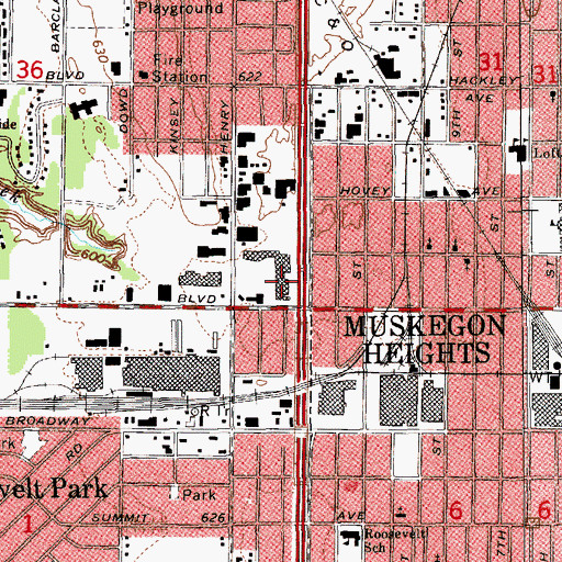 Topographic Map of West Village Shopping Center, MI