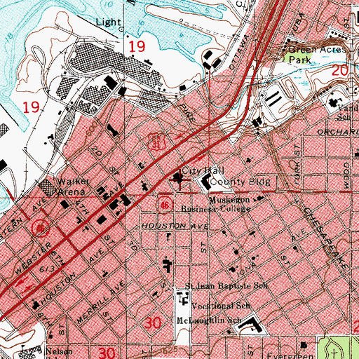 Topographic Map of Muskegon City Hall, MI