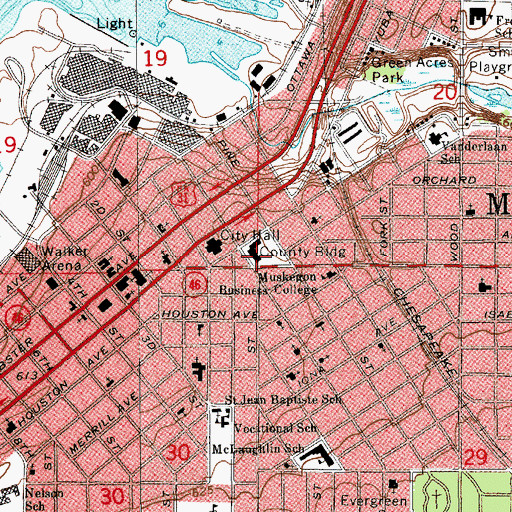 Topographic Map of Muskegon County Building, MI