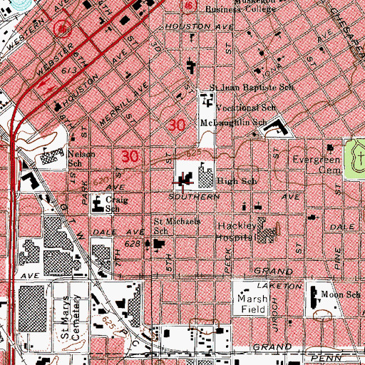 Topographic Map of Muskegon High School, MI