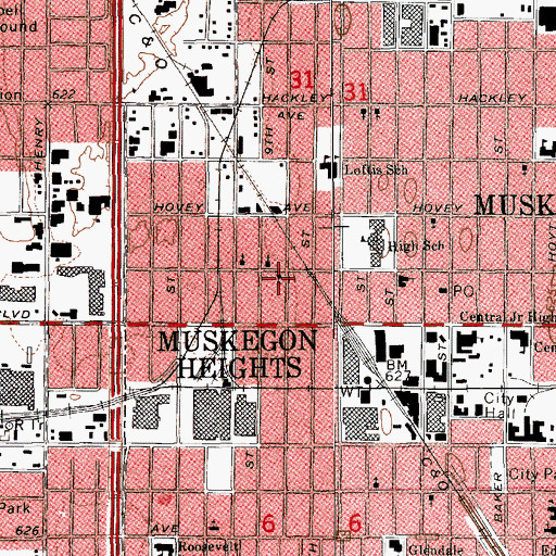 Topographic Map of Mount Olive Baptist Church, MI
