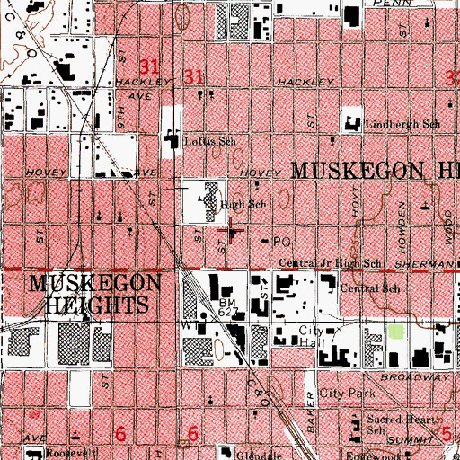 Topographic Map of Temple United Methodist Church, MI