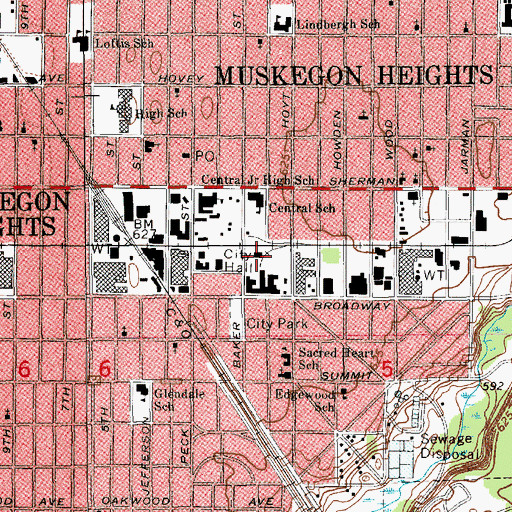 Topographic Map of Muskegon Heights Police Department, MI