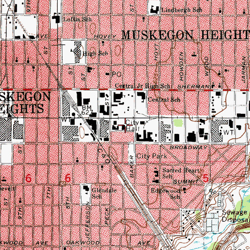 Topographic Map of Muskegon Heights Fire Department, MI