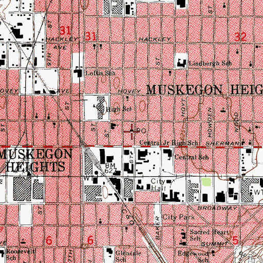 Topographic Map of Muskegon Heights Post Office, MI