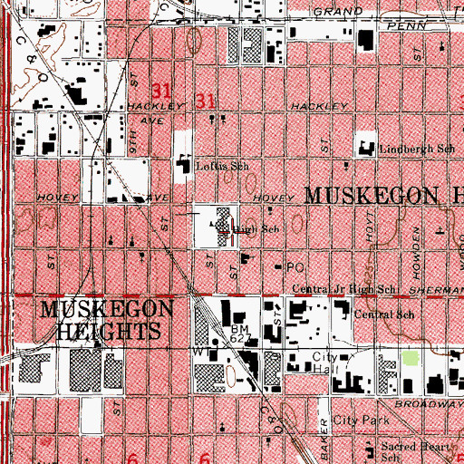 Topographic Map of Muskegon Heights Academy, MI