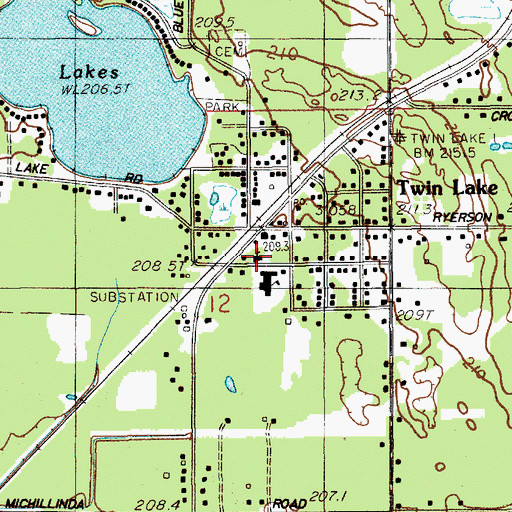 Topographic Map of Twin Lake United Methodist Church, MI