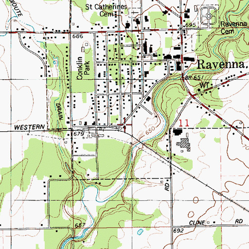 Topographic Map of Ravenna Post Office, MI