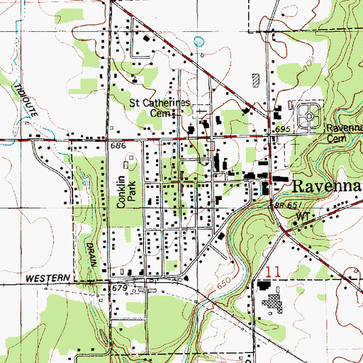 Topographic Map of Ravenna Township Public Library, MI