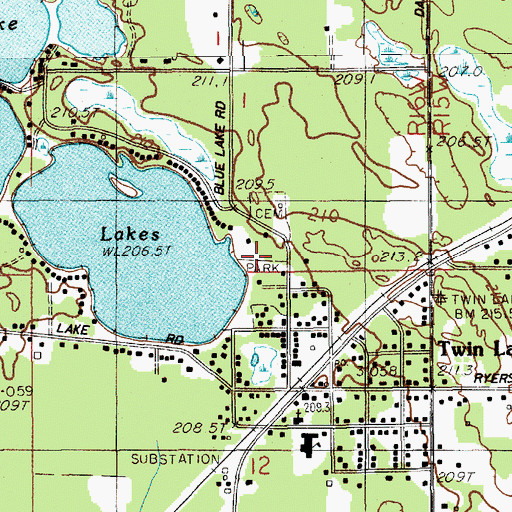 Topographic Map of Twin Lakes Park, MI