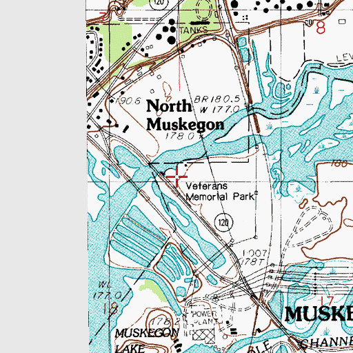 Topographic Map of Muskegon Log Booming Company Historical Marker, MI