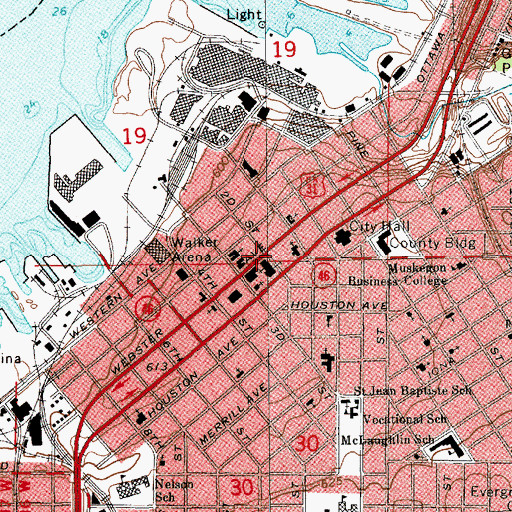 Topographic Map of Muskegon's Womans Club Historical Marker, MI