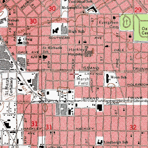 Topographic Map of Marsh Field Historical Marker, MI