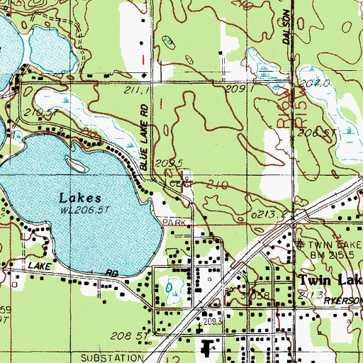 Topographic Map of Twin Lake Cemetery, MI