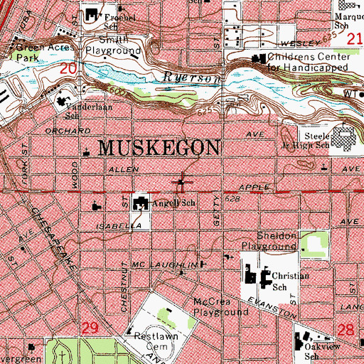Topographic Map of Allen Avenue Christian Church, MI