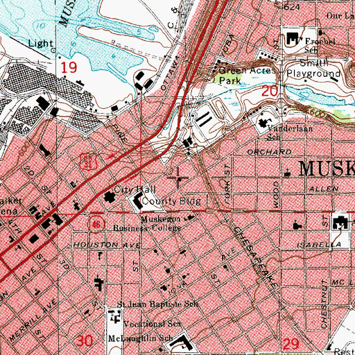 Topographic Map of Spring Street Baptist Church, MI