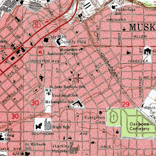 Topographic Map of Vineyard Christian Fellowship Church, MI