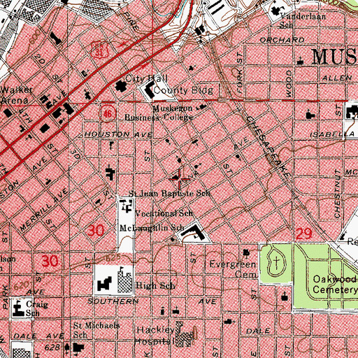 Topographic Map of Central Lutheran Church, MI