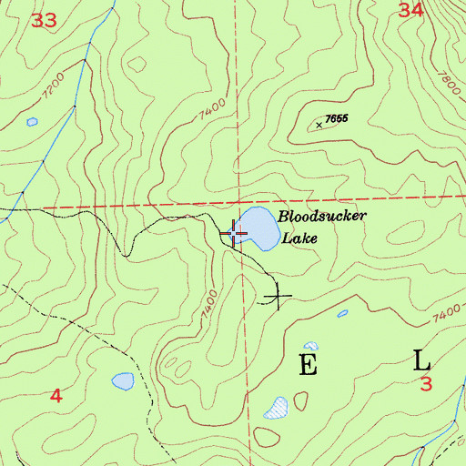 Topographic Map of Bloodsucker Lake, CA