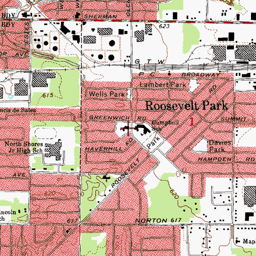Topographic Map of Westwood Reformed Church, MI