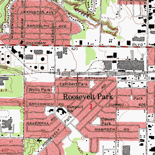 Topographic Map of Parkside Alliance Chuch, MI