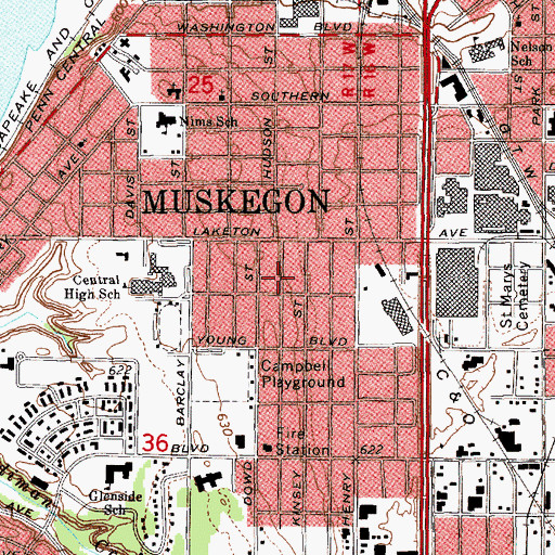 Topographic Map of Muskegon Apostolic Tabernacle Church, MI
