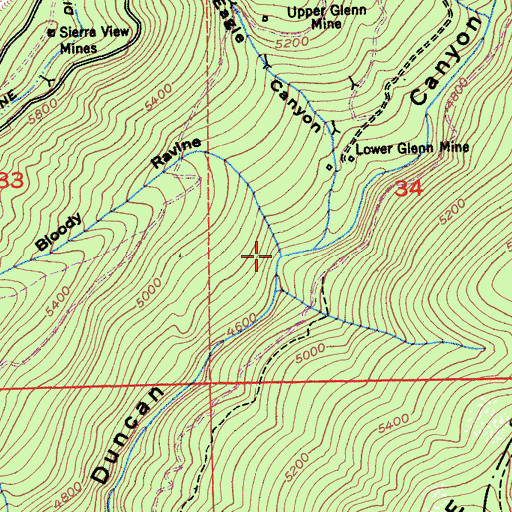 Topographic Map of Bloody Ravine, CA