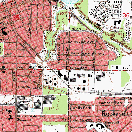 Topographic Map of First Presbyterian Church, MI