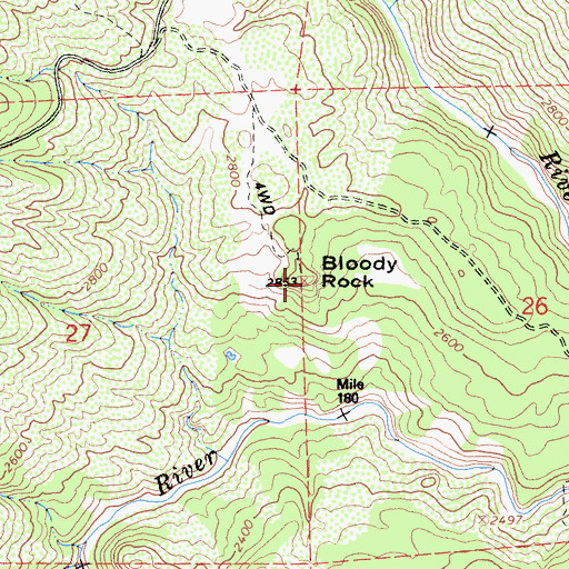 Topographic Map of Bloody Rock, CA
