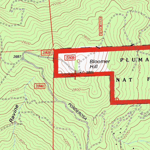 Topographic Map of Bloomer Hill, CA