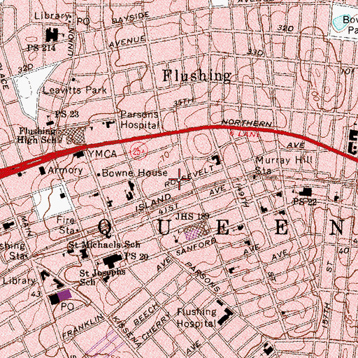 Topographic Map of Shield Institute of Flushing, NY