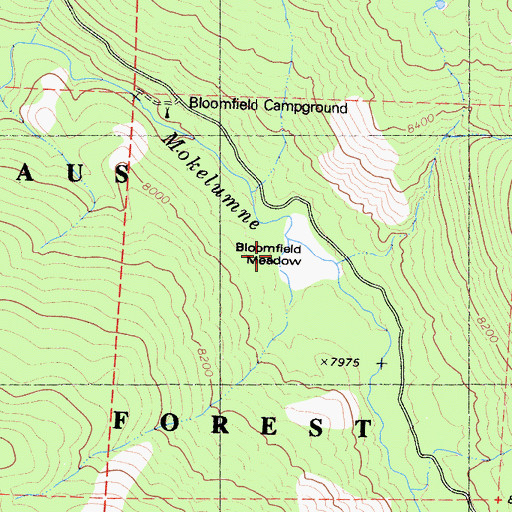 Topographic Map of Bloomfield Meadow, CA