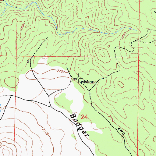 Topographic Map of Blue Bell Mine, CA