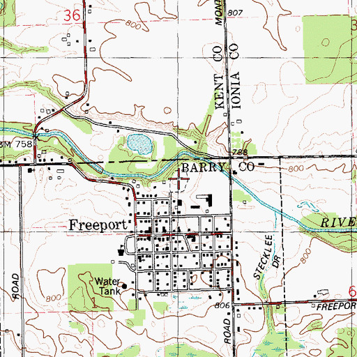 Topographic Map of Freeport Cemetery, MI