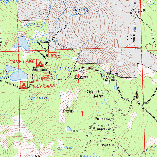 Topographic Map of Blue Bell Mine, CA