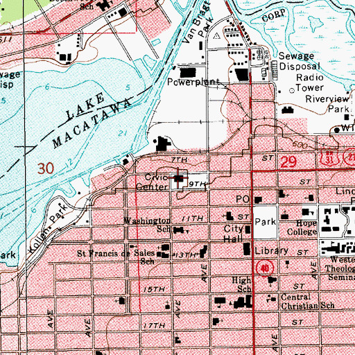 Topographic Map of Holland Civic Center, MI