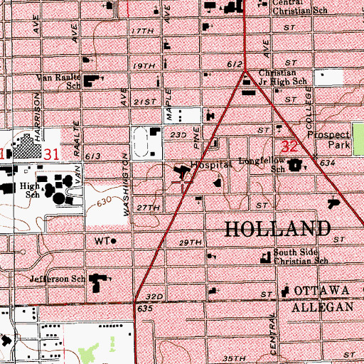 Topographic Map of Holland Community Hospital, MI