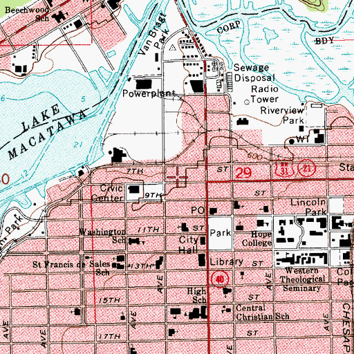 Topographic Map of Holland Police Department, MI
