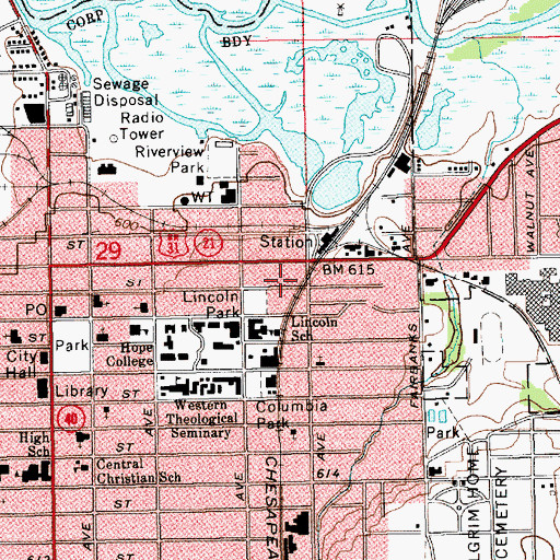 Topographic Map of Holland Post Office, MI